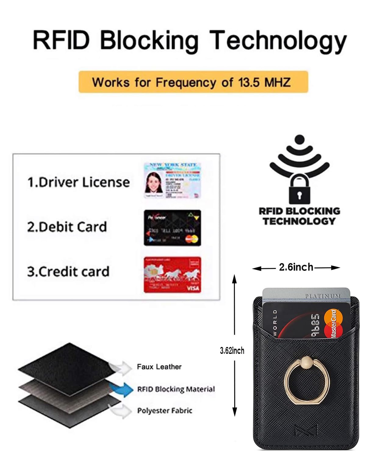 Etui na karty telefoniczne RFID skórzany portfel kredytowe samoprzylepne etui na komórkę etui na karty dla kobiet i mężczyzn tył telefonu do większości smartfonów, szary, Jednolity kolor