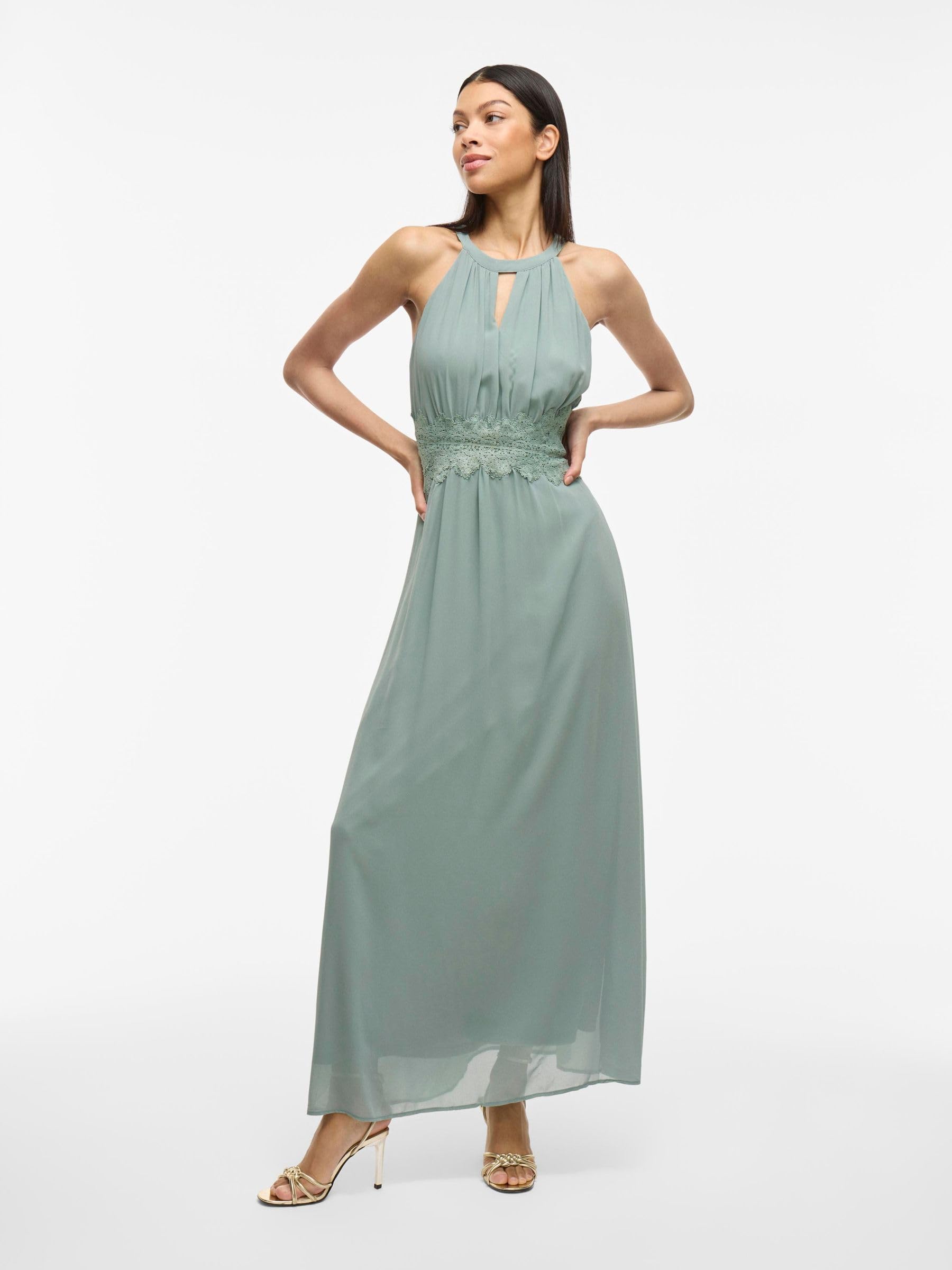 Vila Female Damen Neckholder Maxikleid, ärmelloses Sommerkleid für Urlaub, Party und besondere Anlässe VIMILINA Neckholder