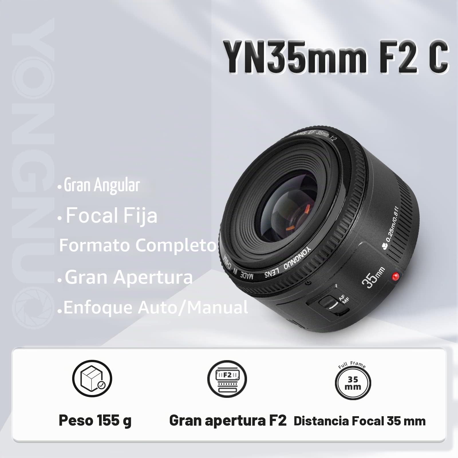 Yongnuo YN35MM Canon - Objetivo para cámara réflex (f/2.0 AF/MF