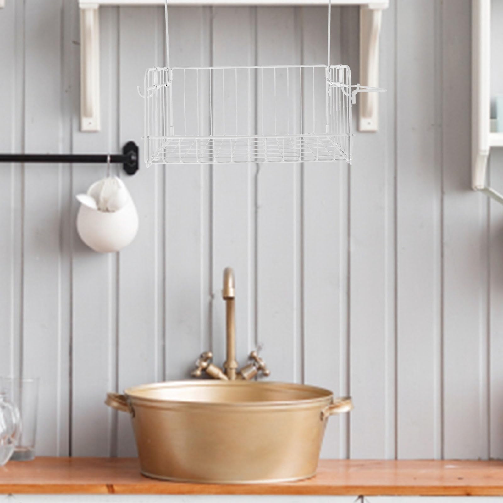 Mensola per Doccia in Acciaio al Carbonio Bianco Grande capacità e Design Pratico per Accessori Bagno, Cestino Sospeso Pieghevole per Organizzare Bagno