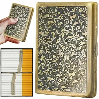 Cigarette Case, Spring Switch 20 Capacity Cigarette Holder for Men and Women, Vintage Zinc Alloy Metal Box for Regular, King Size, and 100mm Cigarettes