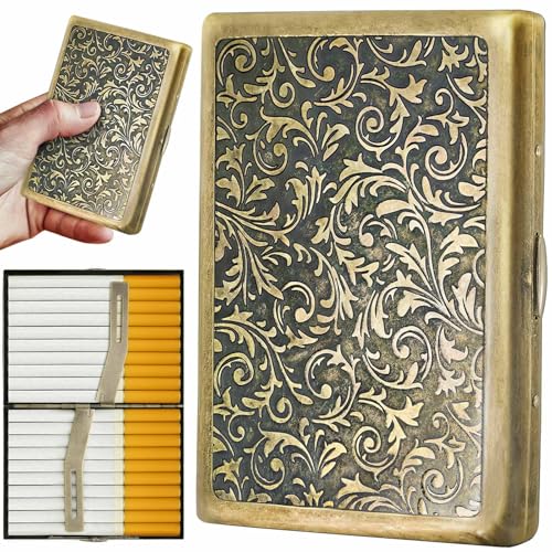 roygra Cigarette Case, Spring Switch 20 Capacity Cigarette Holder Case for Men Women, Cigarettes Smoking Accessories for Smoke, Zinc Alloy Metal Vintage Box for Regular, King Size and 100mm 100's