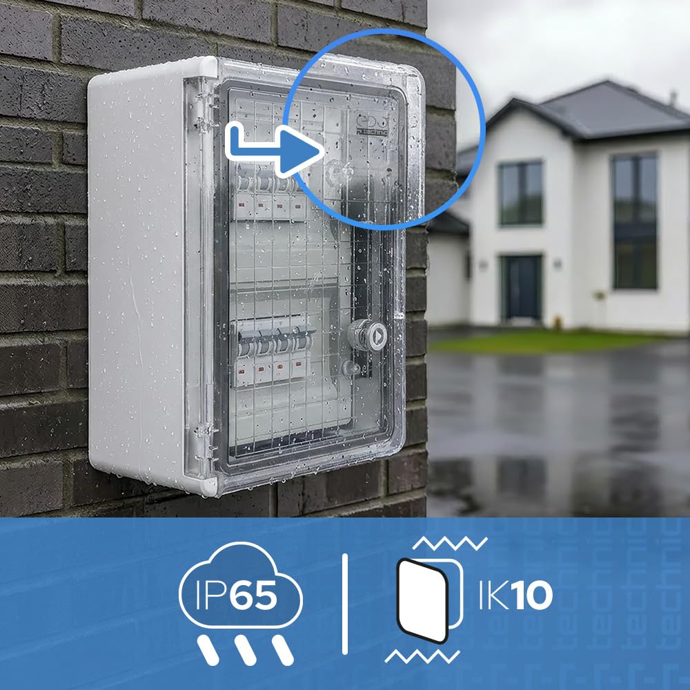 EDO Rozdzielnica Elektryczna Natynkowa ABS IP65 16 Modułów (2x8) 250x350x150 mm – Skrzynka Bezpiecznikowa z Szyną DIN, Transparentne Drzwiczki PC, IK10, Szara