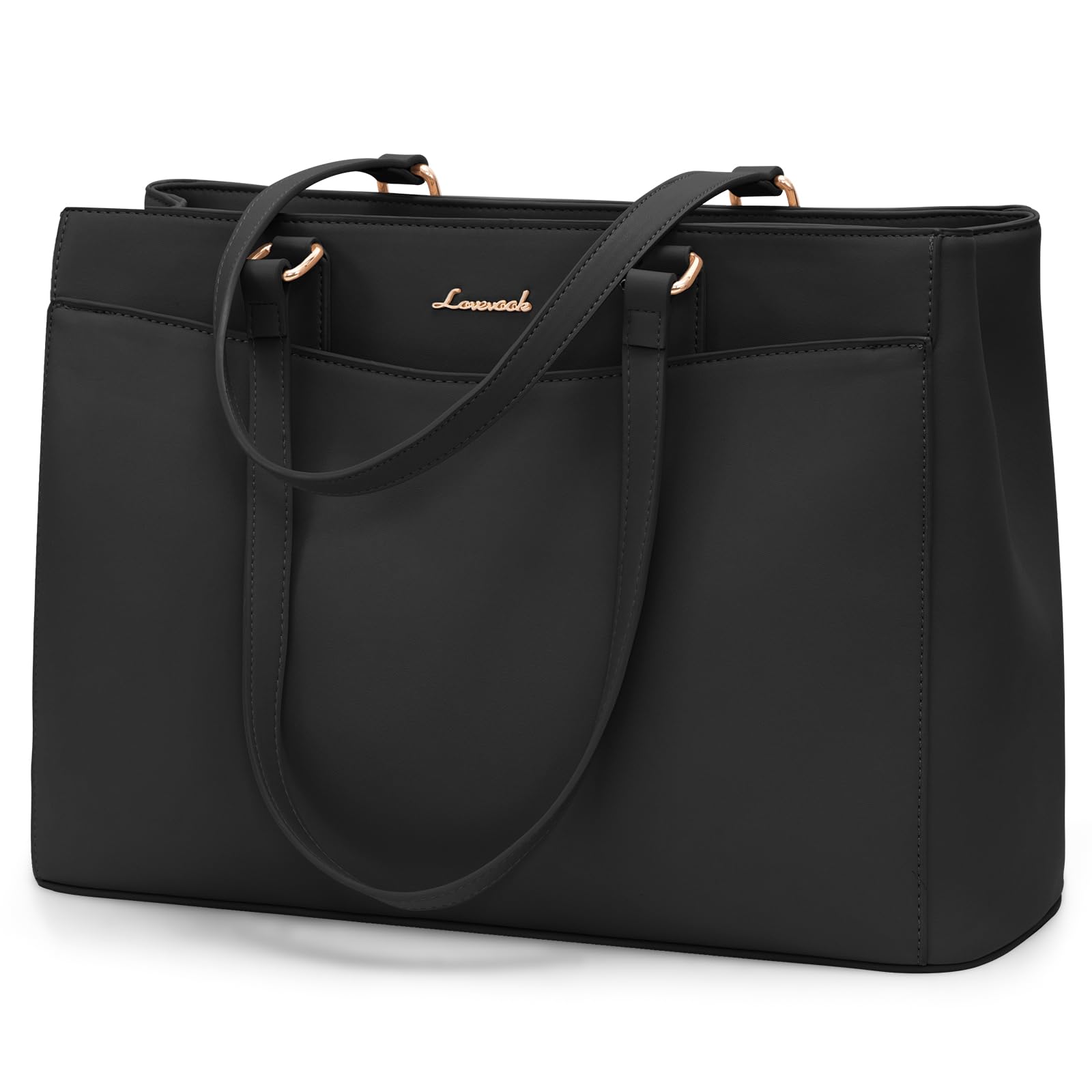 LOVEVOOK Große Laptoptasche Damen 17 Zoll, Leicht Aktentasche Arbeitstasche Handtasche, Elegant Laptop Bag Business Shopper Tasche Lehrertasche Schultertasche Women für Uni Schule Büro, Schwarz