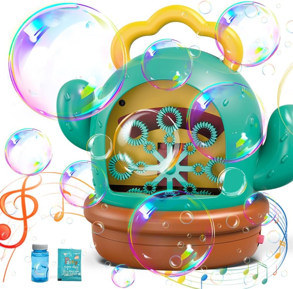 Handheld Cactus Automatic Bubble Machine For Kids With Lights And Music, Bubbles Party Bag Fillers, Outdoor Bubble Machine, Includes Bubble Solution, Ideal For Beach Parties, Camping, Poolside Fun