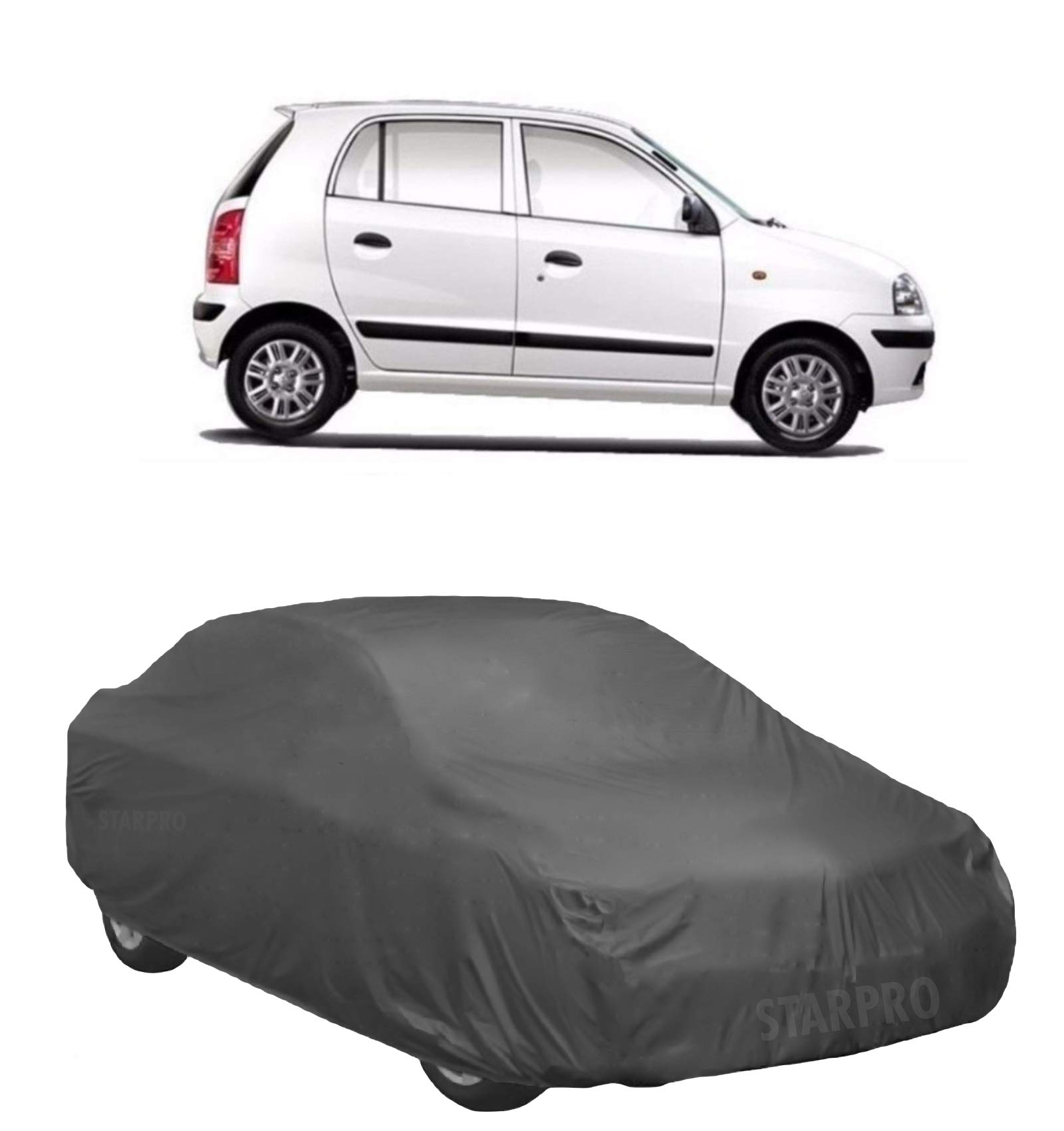 GUBBINS Water Resistant Car Body Cover Compatible with Hyundai Santro Xing All Weather Protection Cover (Grey-Without Mirror)