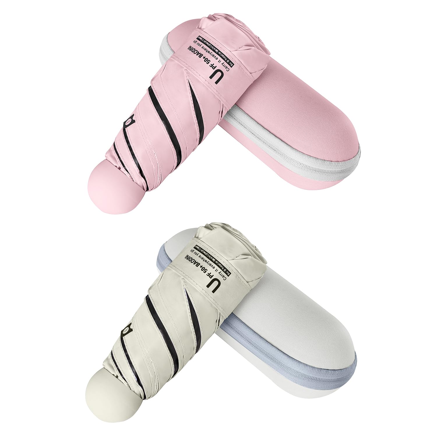 BAODINI Travel Essentials Mini Umbrella for Purse With Case Small Compact UV Sun Protection Lightweight Tiny Pocket Manual Open Close Umbrella for