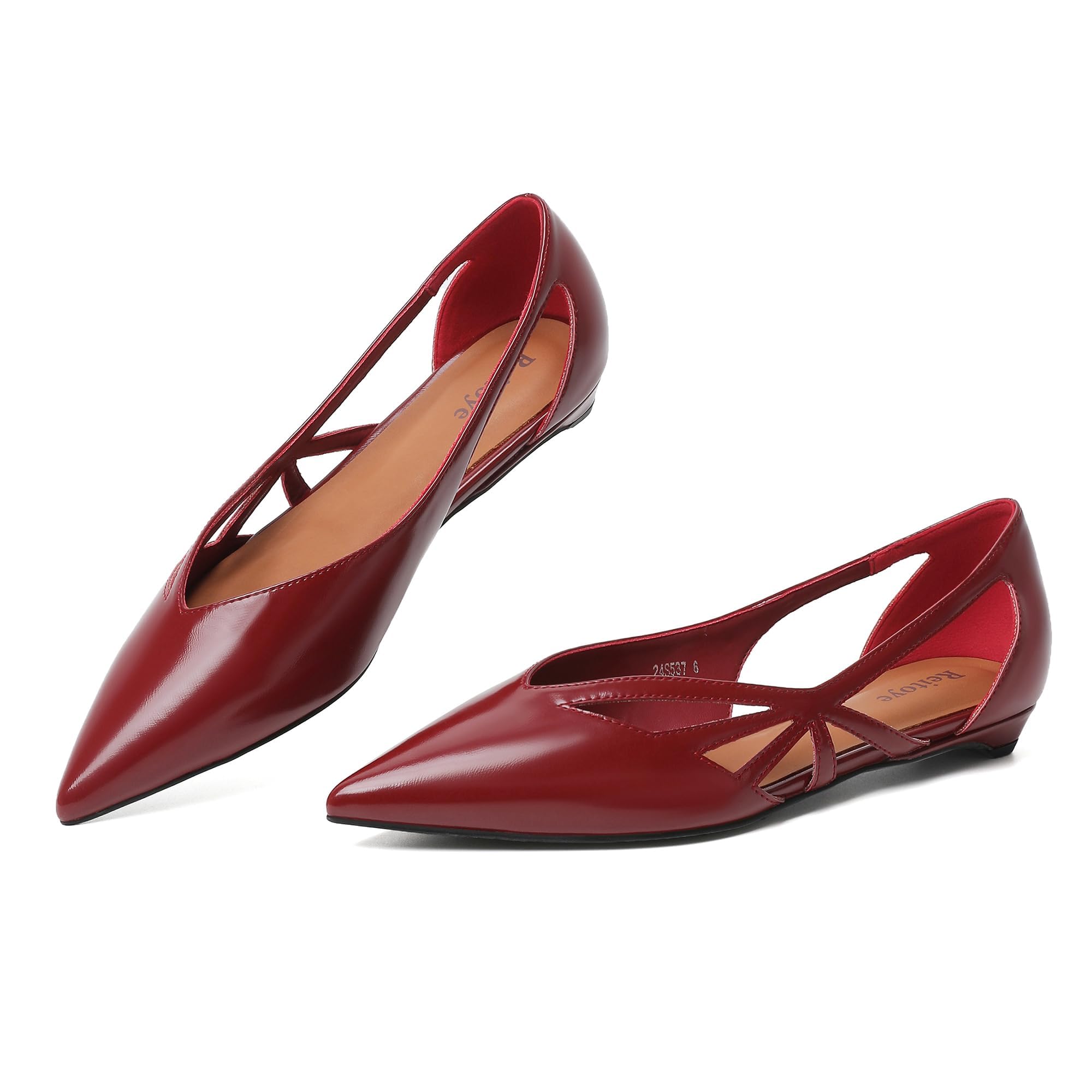 Reitoye Ancore Red Flats for Womens Closed Pointed Toe Ballet Flat Comfortable Dressy Work Slip On Casual Shoes Womens Flats Size 7.5
