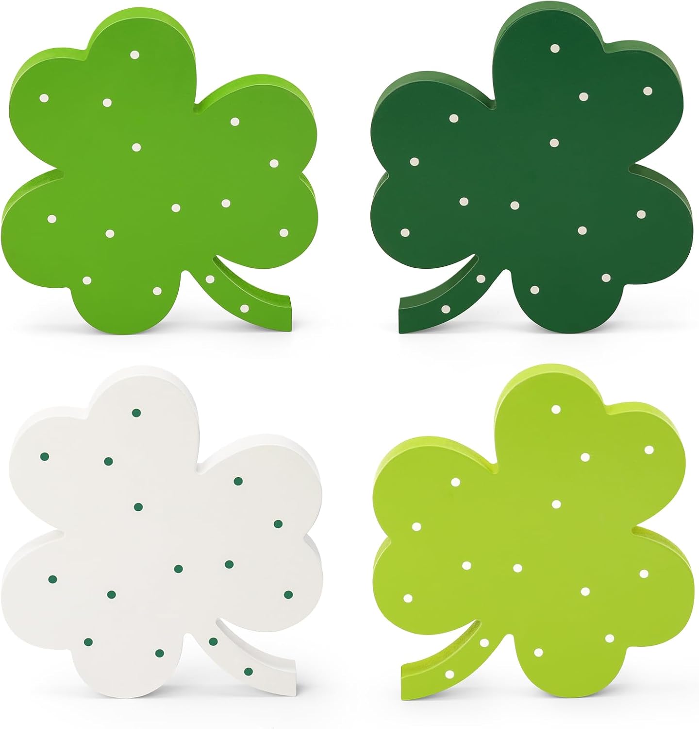 AKEROCK St Patricks Day Decor, Wooden Shamrock Decor for Table, Tiered Tray, Office Desk, Mantle Saint Patricks Day Decorations for the Home, 4 PCS Shamrock Decorations
