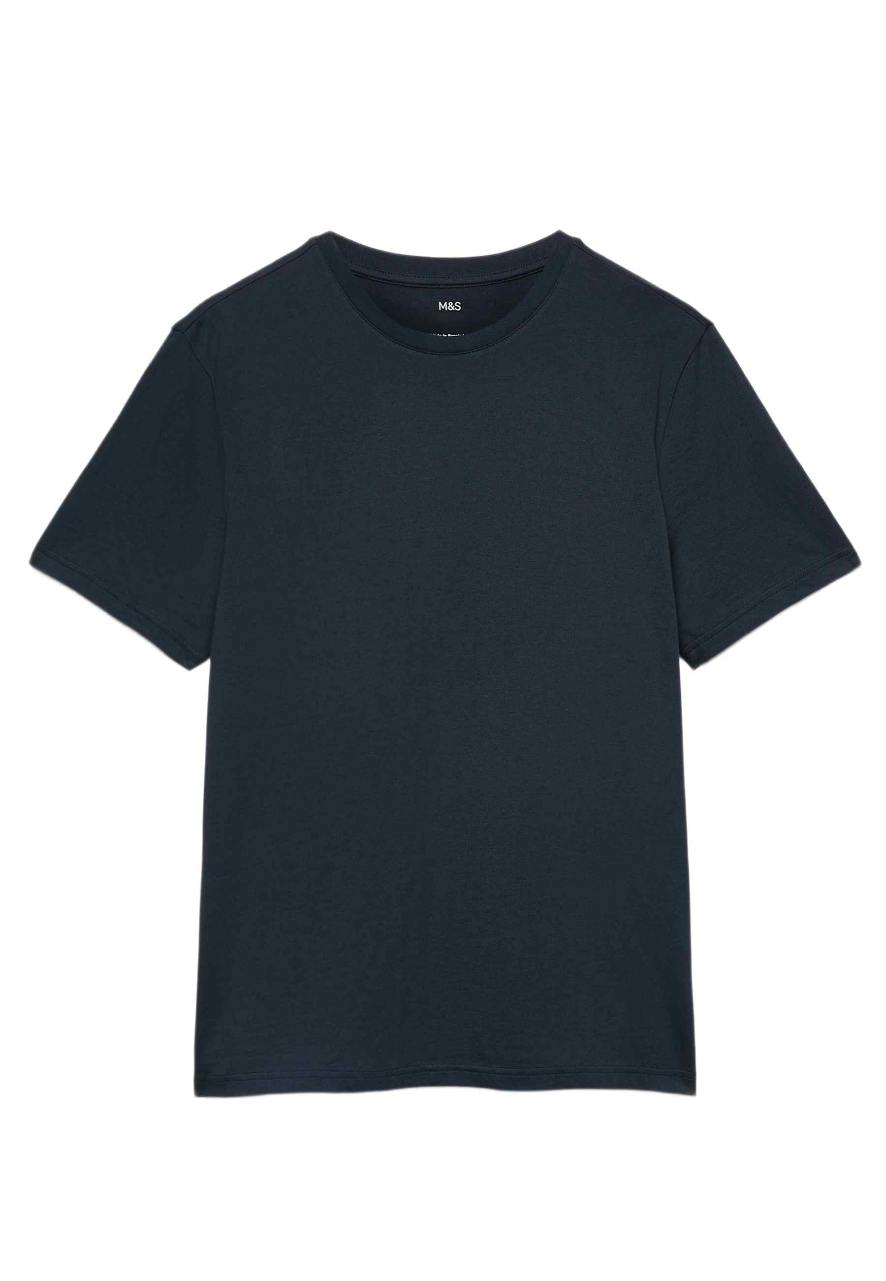 Marks & Spencer Hemd Regular Fit Dunkles Marineblau M | Ärmellänge: Kurzarm, Rundhalsausschnitt, Ohne Kragen, Zum Reinschlüpfen, Uni, Leicht