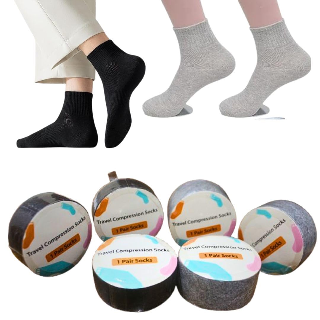 MINETREE Disposable Compression Travel S.ocks Pair for Men Women, Portable And Breathable Cotton S.ocks |Compressed S.ocks for Travel,Business trip,Sports premium Socks (6 Pairs,BLACK & GREY color)-image-35
