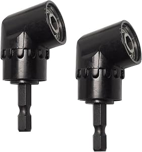 2Pcs 105 Degree Right Angle Drill Adapter, Driving Power Screwdriver Drill Attachment Adapter with 1/4-inch Hex Quick Change Drive, Angled Drill bit Attachment for Narrow Work Space(Black)