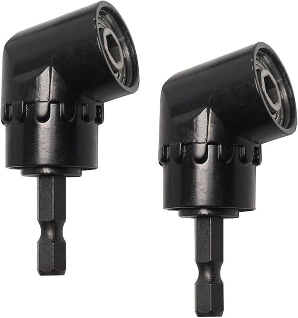 2Pcs 105 Adaptateur de perceuse à angle droit de degré, adaptateur de vissage à puissance de conduite avec 1/4-inch Hex Quick Change Drive, fixation de foret à angle pour le travail étroit Space(Noir)
