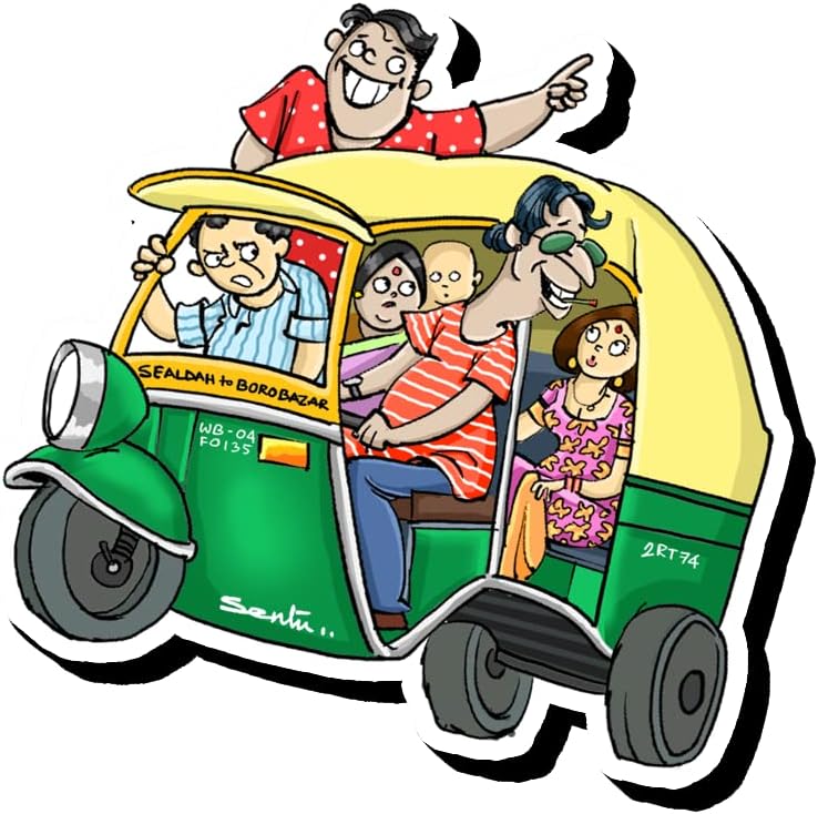 Sentoor Kartoon Cute Funny Aesthetic Kolkata Souvenir Autorickshaw Wooden Fridge Magnets for Gift Kids Friends for Home, Kitchen and Office Decoration Multicolour Set of 1