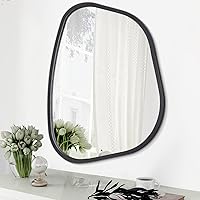 HLFMVWE Black Asymmetrical Oval Wall Mirror - Modern Wood Frame Unique Irregular Shape 16x12 Decor for Living Room Bedroom Entryway