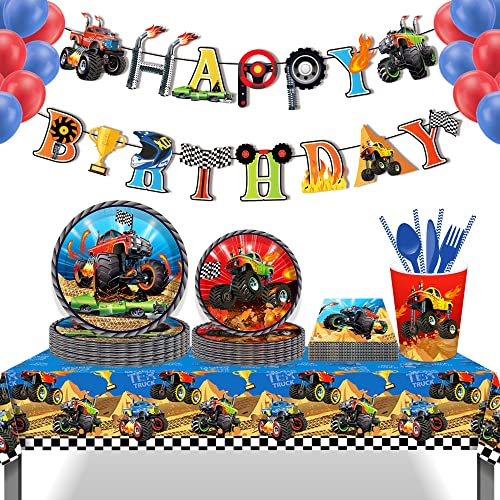 Cc Home Truck Party Themed Party Supplies Pack Monster Truck Party Decorations Truck Party Pack- Serves 16 - Includes Truck Party Plates Cups Napkins #TOP6