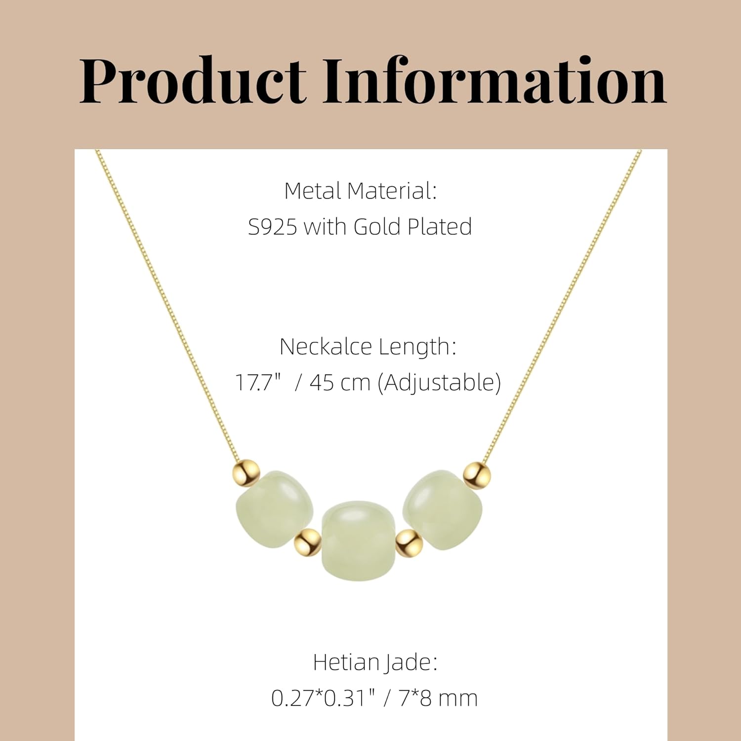 Natural Jade Pendant Dainty Gold Plated Necklace Green Hetian Jade Bead Chain Choker for Women Elegant Jewelry Gift for Mom Lover Her (925 Sterling Silver with Gold Plated) - Image 2