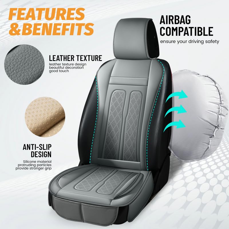 Leder Sitzauflage Auto Vordersitze, Universell Autositzbezüge, Atmungsaktiv & Anti-Rutsch, für Limousine/SUV/Pickup/Van – 1 Paar, Schwarz mit roter Linie