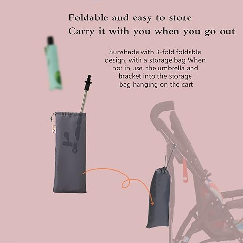 Miniatura 6 de Sombrilla universal para bebé, cochecito de bebé, protección solar para cochecitos, paraguas impermeable para bicicleta de carrito, paraguas de