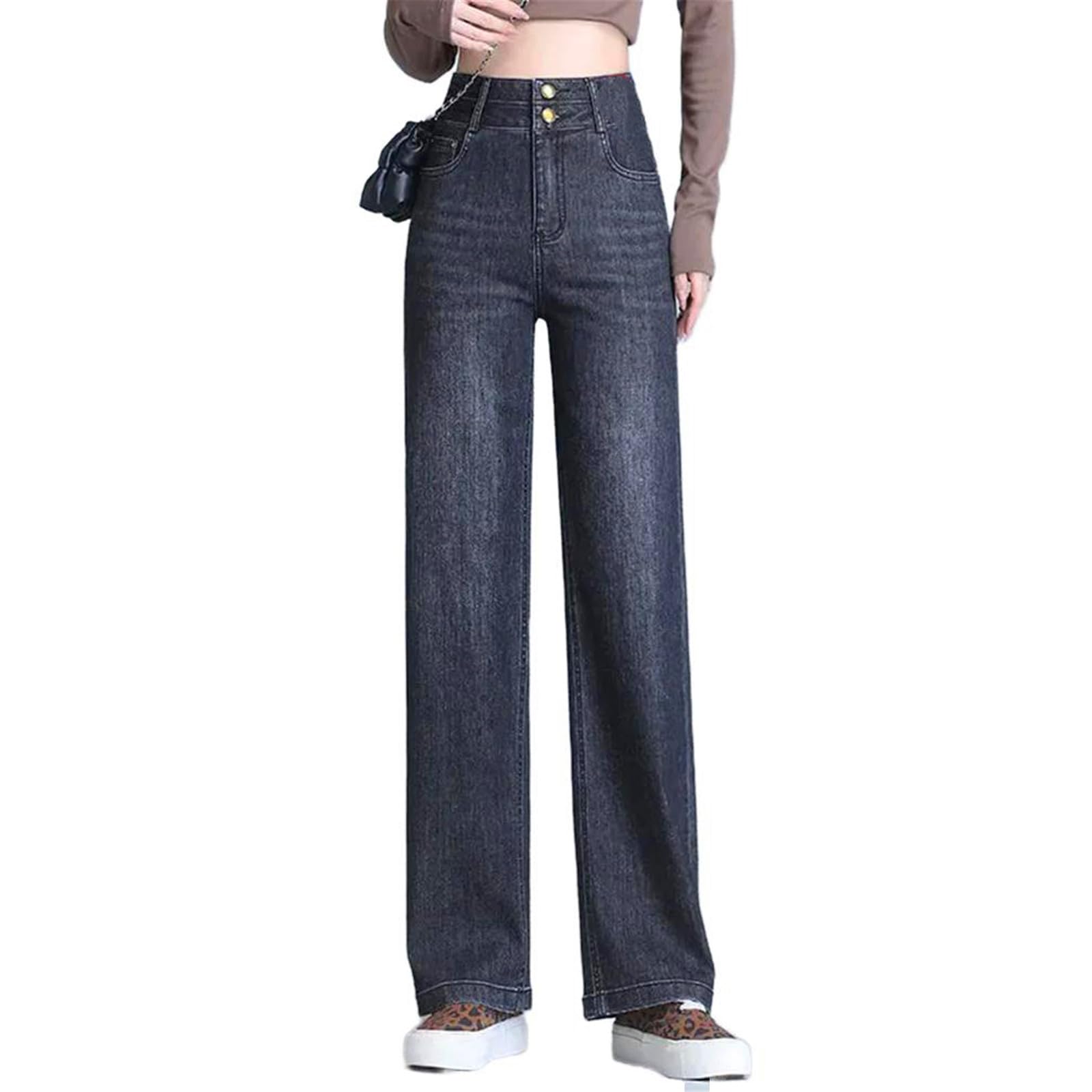 Pantalones Vaqueros para Mujer Coreano Rectos Casuales Tiro Alto Pierna Ancha Primavera Vintage Holgados Jeans para Mujeres