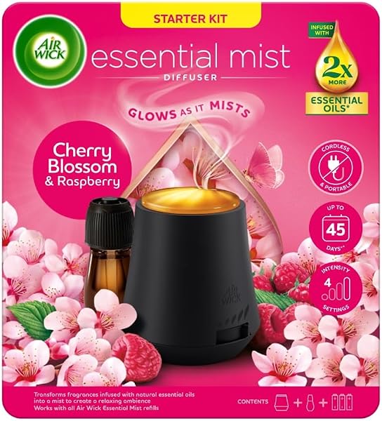Air Wick Cherry Blossom & Raspberry Essential Mist Kit 20ml, Lasting for up to 45 days per refill, Air Freshener - 1