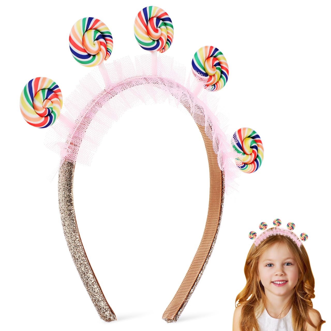 Ipetboom Lollipop Headband for Kids - Toddler Candy Hairband - Unisex Party Accessory - Headband for Birthdays and Daily Use