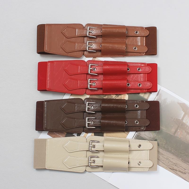 Elastic waistband women embellished with skirt blouse waist closed wide belt women(Gray)2