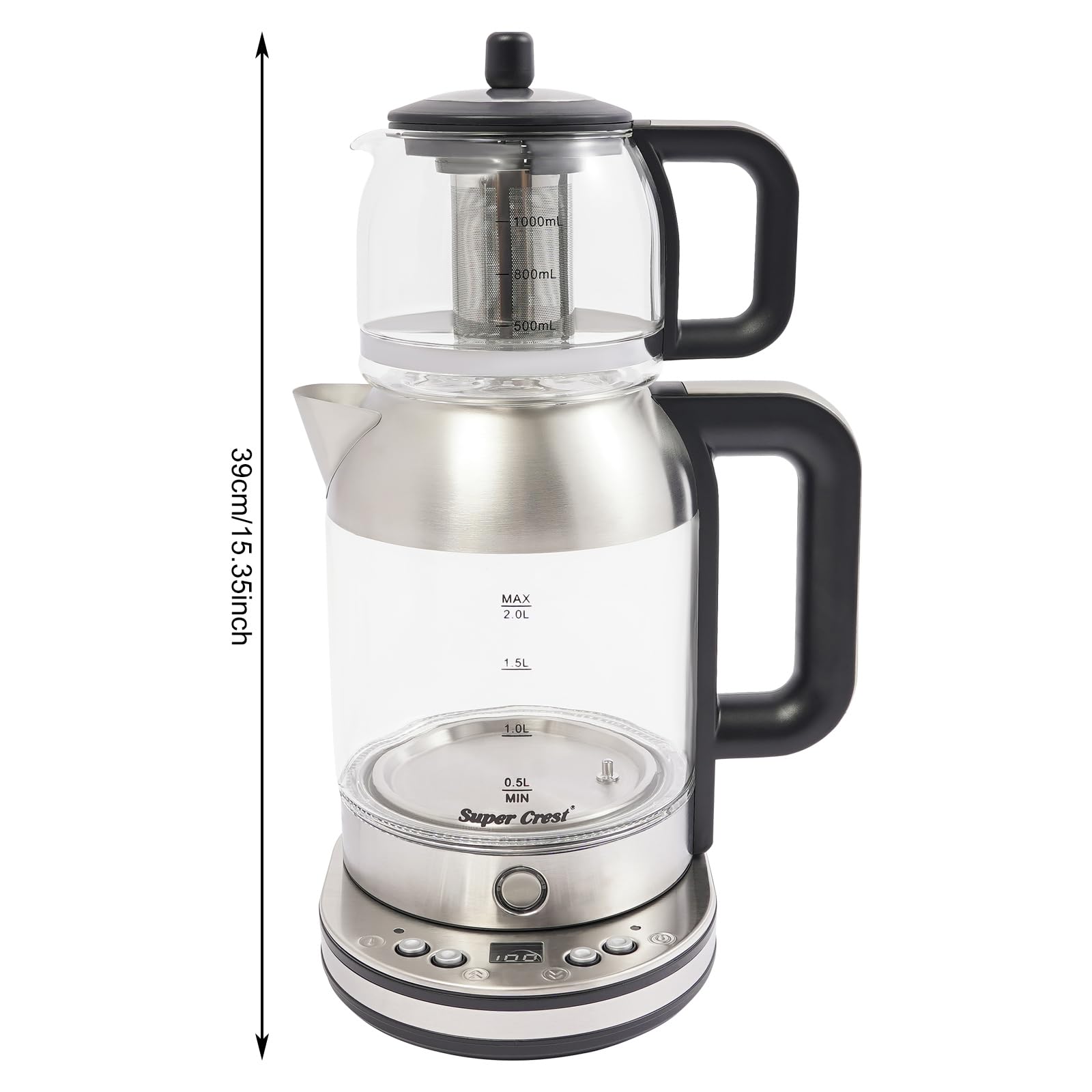 Hervidor de agua doble (2 L de gran tetera+1 litro de tetera pequeña), hervidor de agua caliente de vidrio portátil temperatura ajustable 40-100 °C para viajes, oficina, hotel