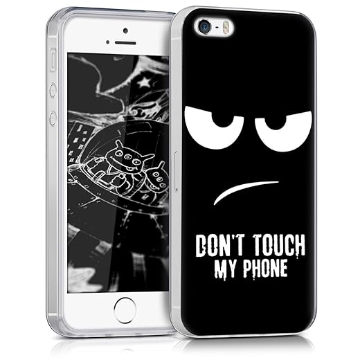 kwmobile Case Compatible with Apple iPhone SE (1st Gen 2016) / iPhone 5 / iPhone 5S - Mobile Phone Case - Don't Touch My Phone White / Black