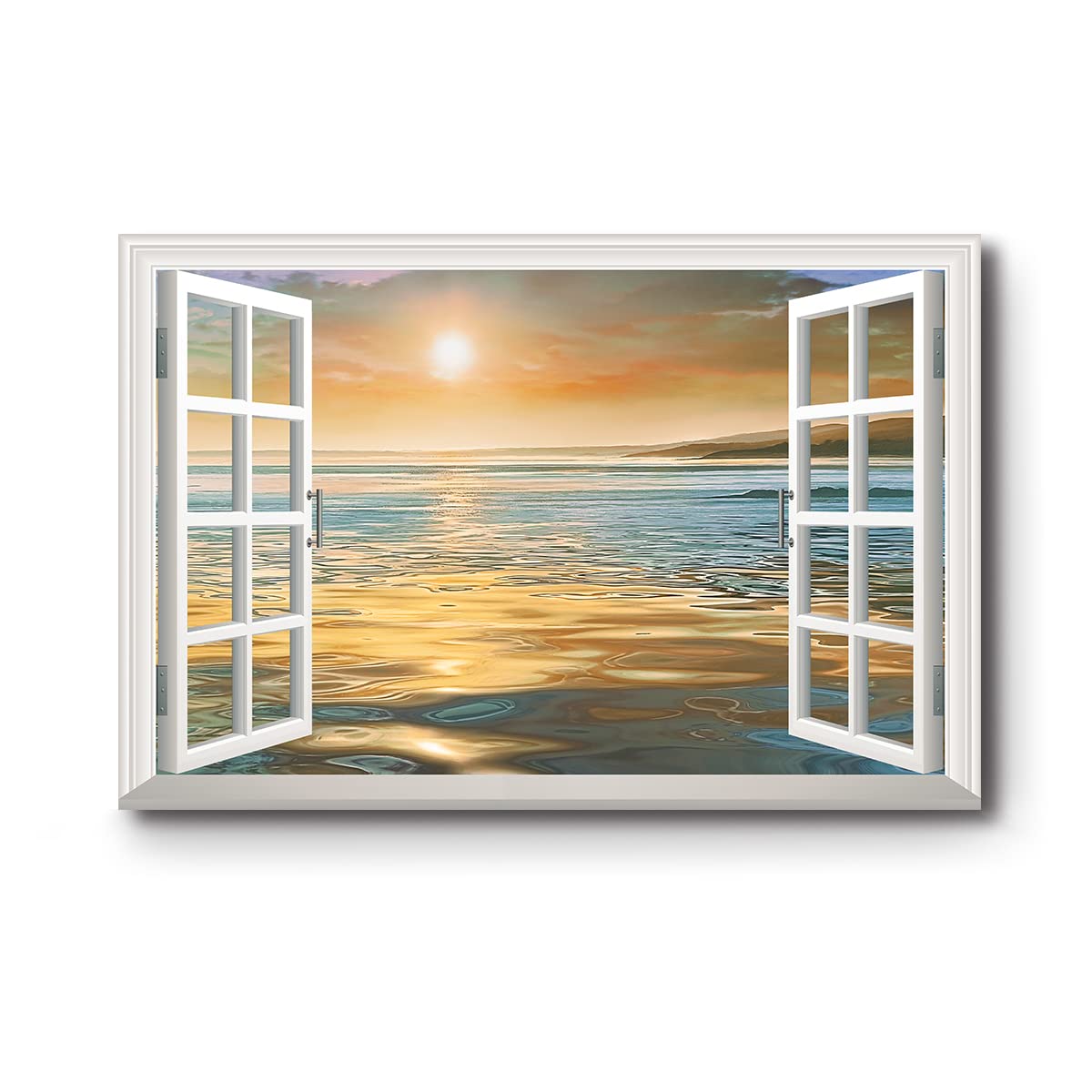Renditions Gallery Canvas Nature Decor Fake Window View Pitures for Home Peaceful Ocean Sunset Scenery Hanging Artwork Prints for Bedroom Office