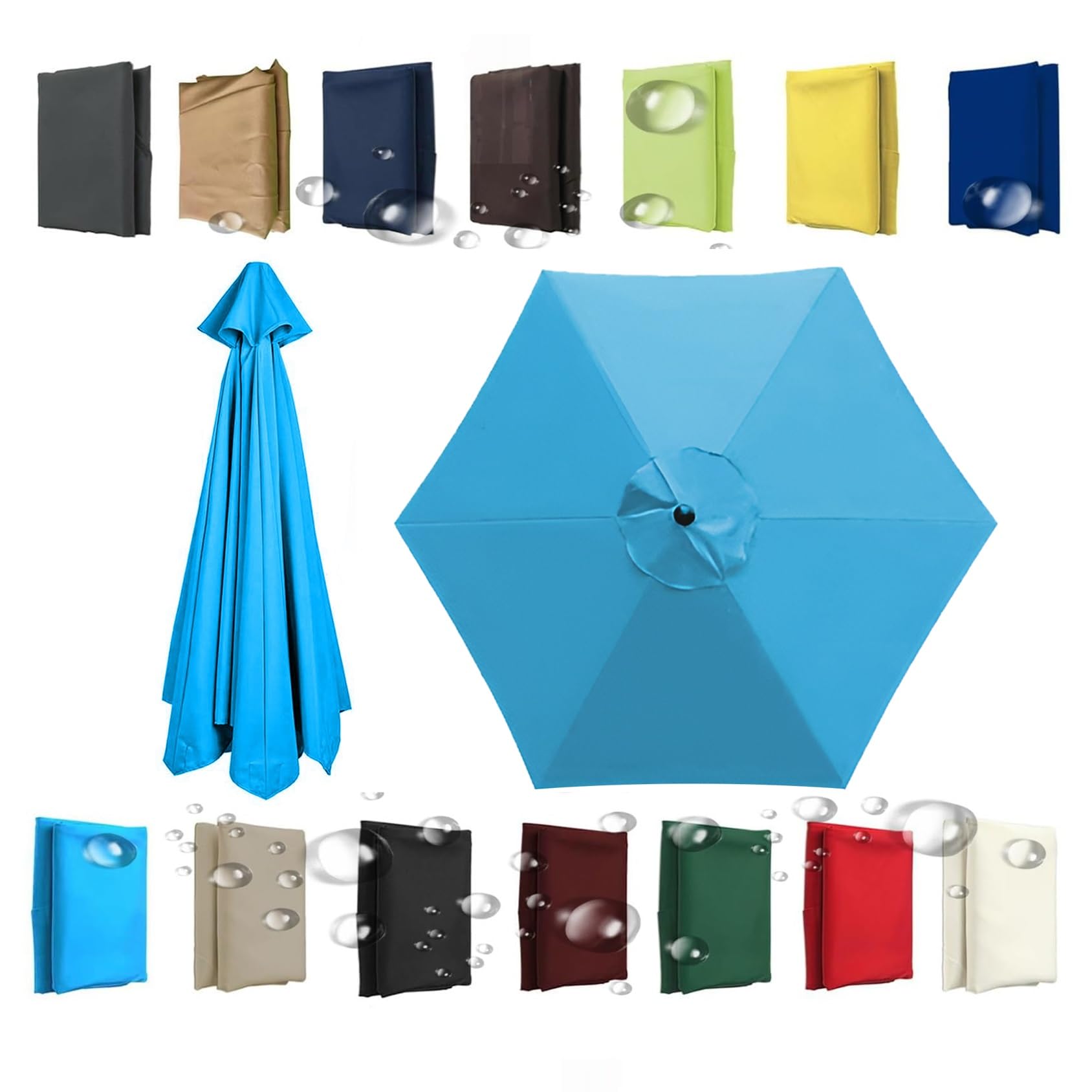 Replacement Parasol Top Fabric Cover 2/2.5/2.7/3/3.50m Umbrella Canopy Replacement 8 Arms 6 Arms Sun Umbrella Cloth UV Protective Waterproof(Lake)