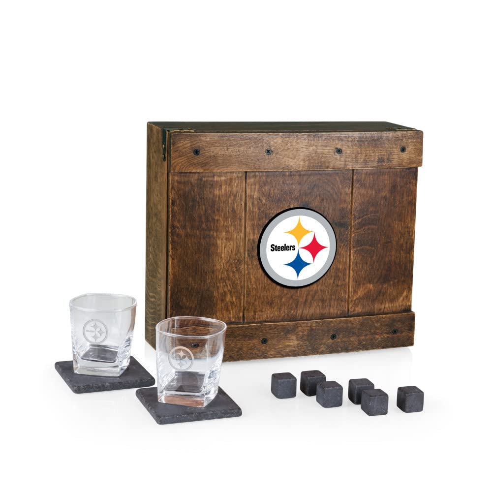 PICNIC TIME NFL unisex-adult NFL Whiskey Box Gift Set, Whiskey Glasses Set of 2, Whiskey Stones Gift Set