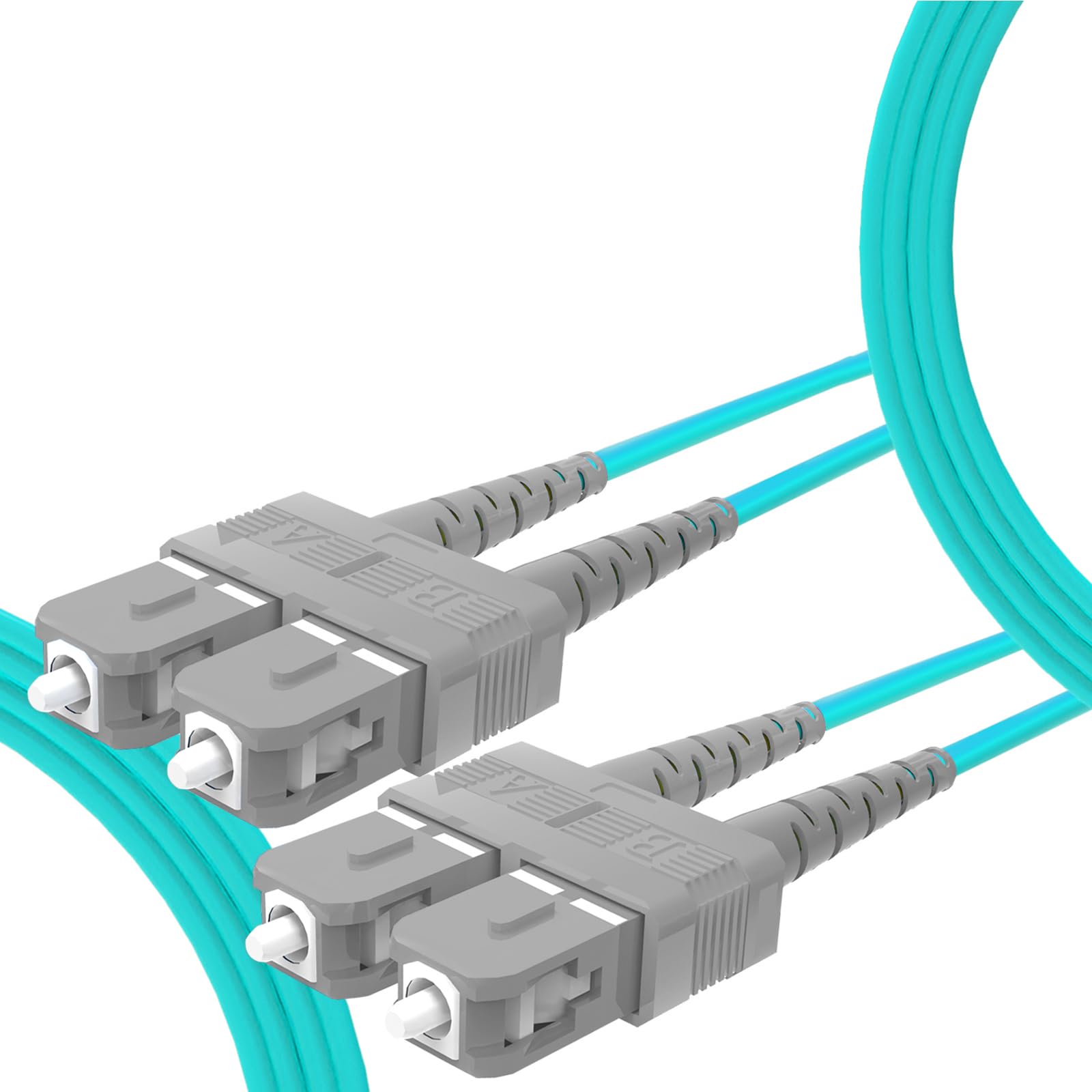 Lot de 5 câbles de raccordement en fibre optique OM3 SC vers SC 2 m, 10 Go 50/125um multimode Duplex SC-SC LSZH (Aqua)