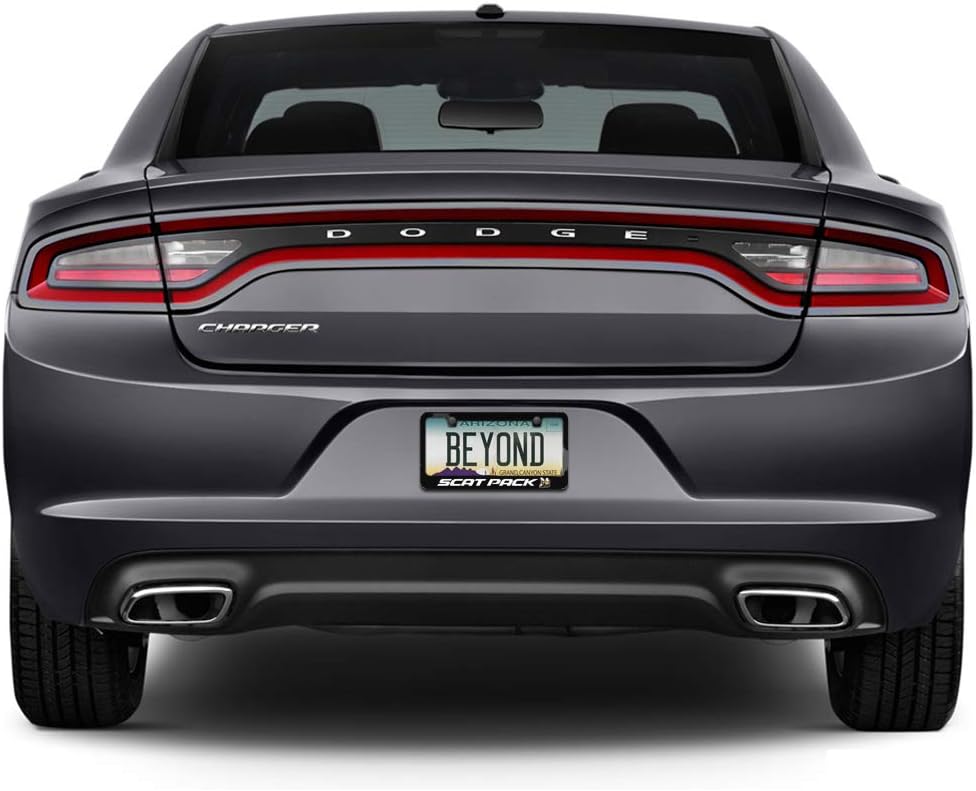 iPick Image for Dodge Scat-Pack UV-LED Printed American-Made Black Metal License Plate Frame