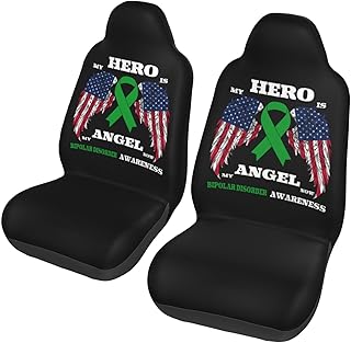 My Hero is My Angel Now Bipolar Disorder Awareness Seat Cover Fashion Design Elastic Seat Automotive Universal Protection Cover for Cars Trucks SUV Two-Piece