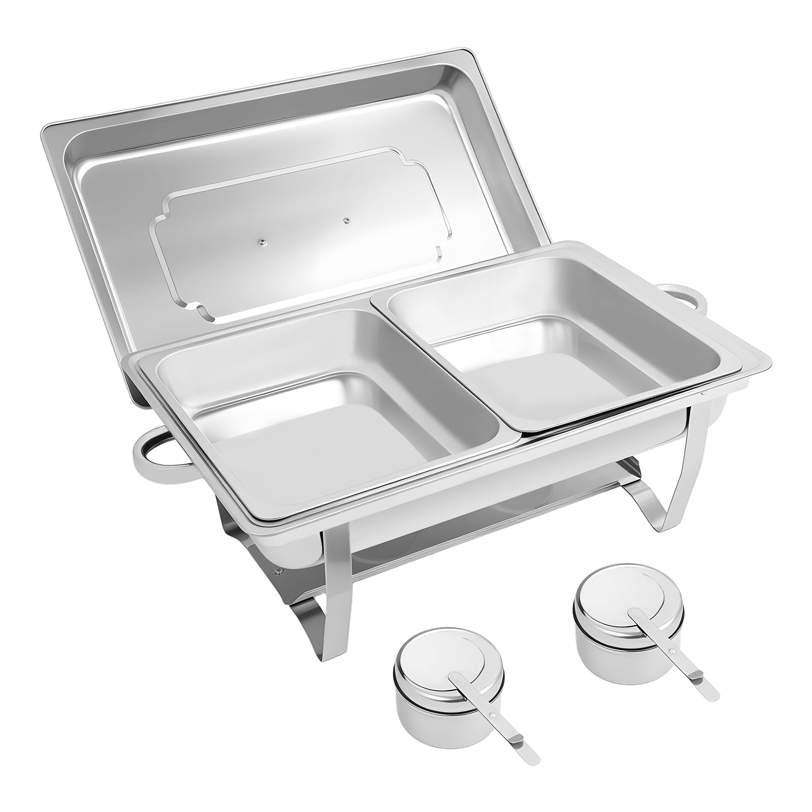 Chafing Dish Buffet Set da 8 l in acciaio inox con 2 scomparti, scaldavivande con bruciatore alcolico, serbatoio termico per catering, hotel ed eventi