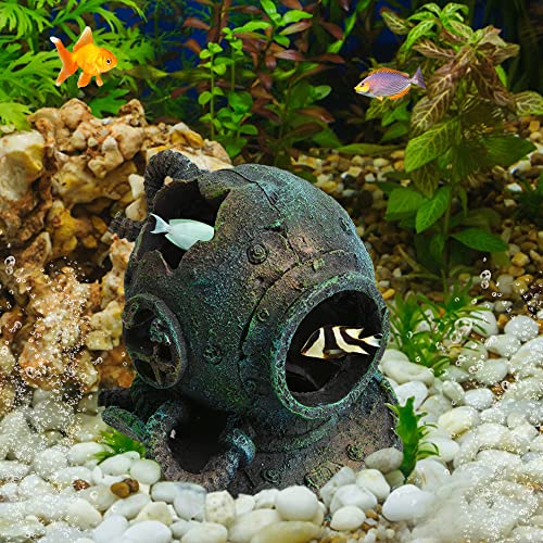 Image of Saim Aquarium Sunken Submarine Helmet Decorations,Realistic Vintage Noah's Ark Shipwreck Fish Tank Decorations,Fish Tank Accessories for Betta Medium Fish Tank Decor