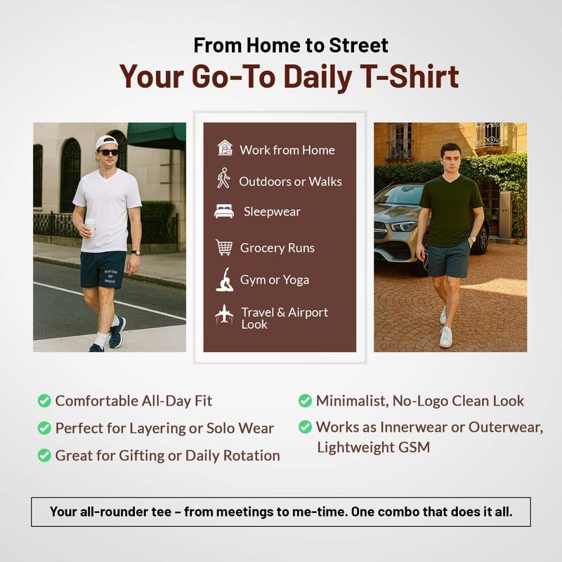 Image of Aventura Outfitters Men's V Neck 100% Cotton Regular Fit T-Shirt (Pack of 4)