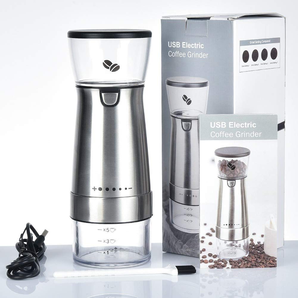 Coffee Grinder,USB Stainless Steel Electric Coffee Grinder,Adjustable Thickness,Used for Coffee Spices Nuts Seeds Home Office Travel