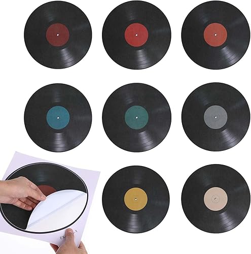 Ciieeo 8 calcomanías decorativas de pared para discos de vinilo, ideales para fiestas musicales, decoración estética de pared del hogar, 9.6 pulgadas
