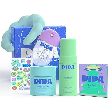 Pipa Skincare Start Young Bundle Gift Set + Acne Patches | Birthday Skin Care Gift for Girls & Tweens 8 to 12 | Alcohol-Free & Safe | Includes Cleanser, Moisturizer, Face Mist & Pimple Patches