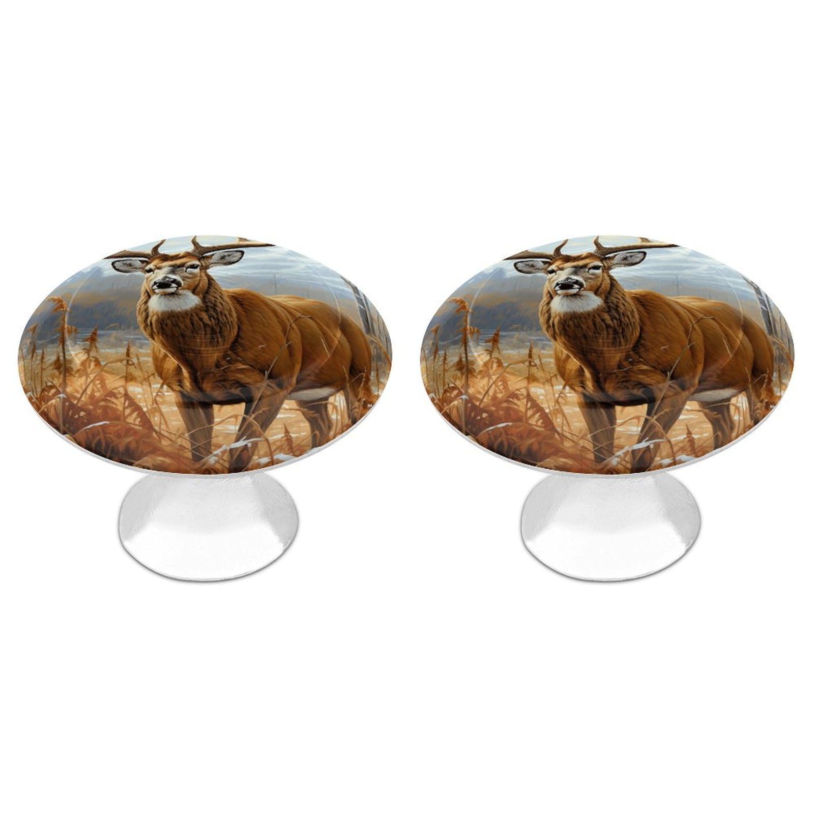 Vstadank Style Buck Deer Drawer Knob Round Dresser Sturdy Drawer Pulls With Mounting Screws Kitchen Stainless Steel Modern Decorative Handles For Cupboard Closet Bathroom
