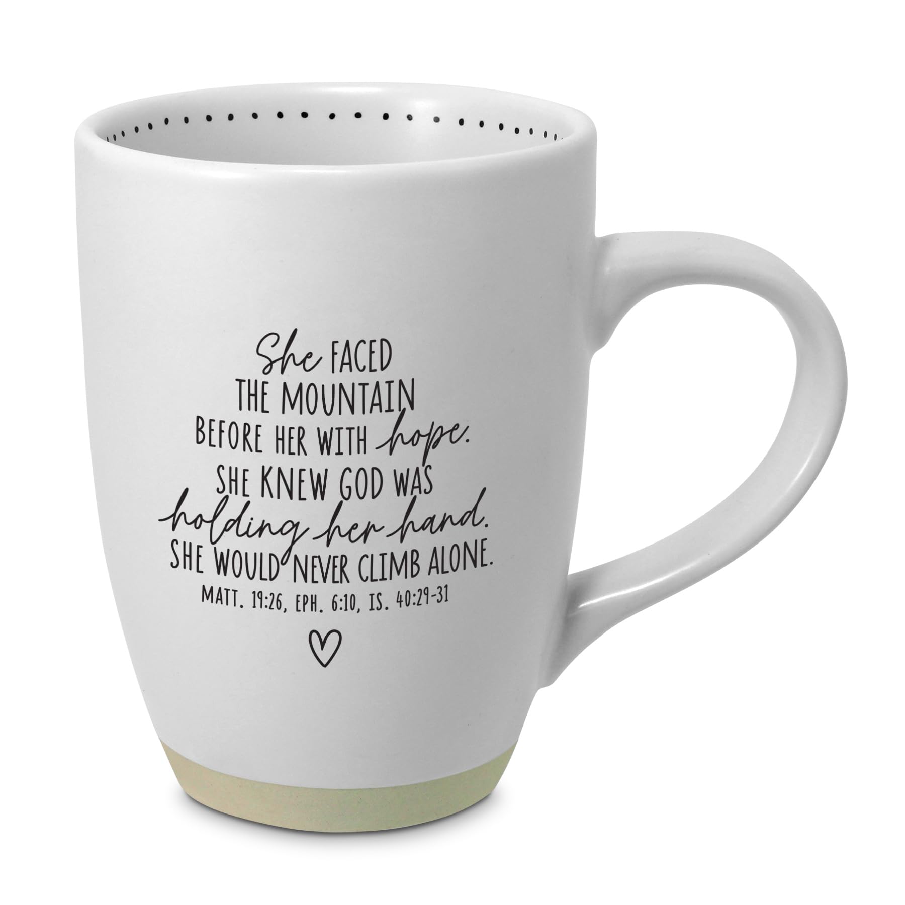 Lighthouse Christian Products Taza de café inspiradora de cerámica de 18 onzas con texto en inglés "She Faced the Mountain"