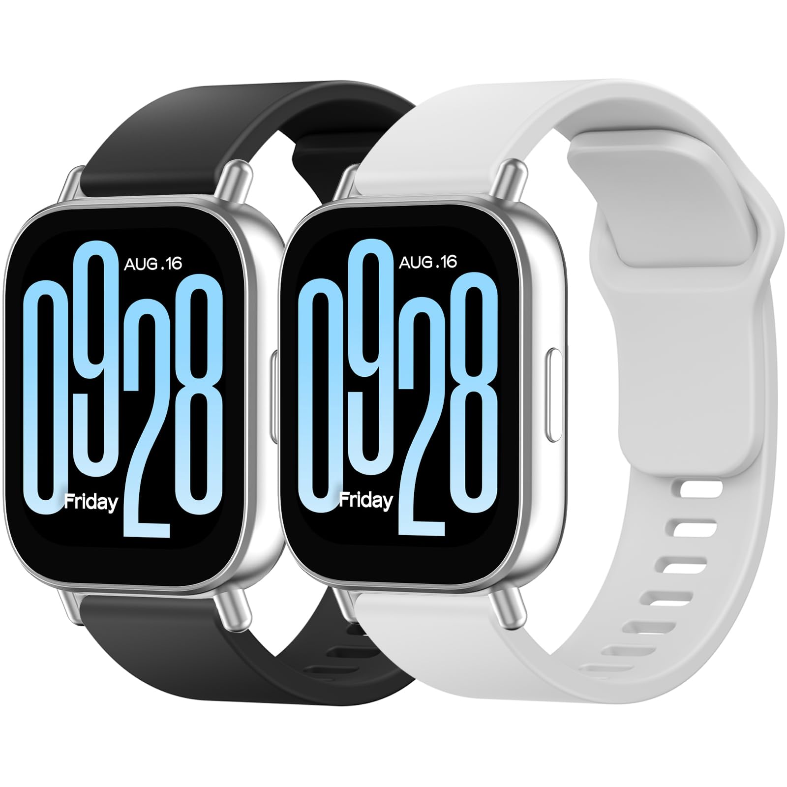 Meliya 2-Pack Bands for Redmi Watch 5 Active | Soft Silicone Sport Replacement Strap for Women & Men,Black+Light Gray-image-34