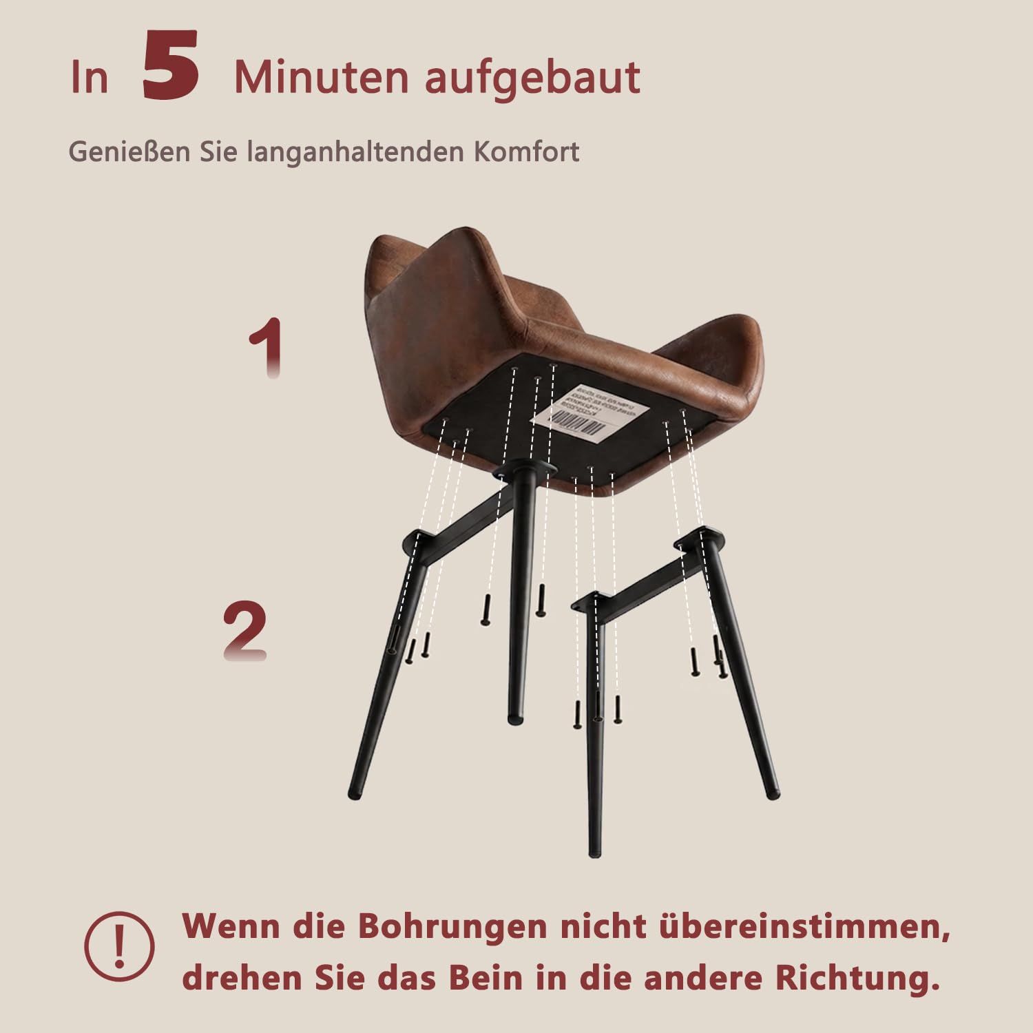 MEUBLE COSY Esszimmerstühle 2er Set Küchenstuhl Polsterstuhl mit Armlehne Sessel Wildledersitz Wohnzimmerstuhl Metallbeine, Braun Vintage, 56x56x78cm