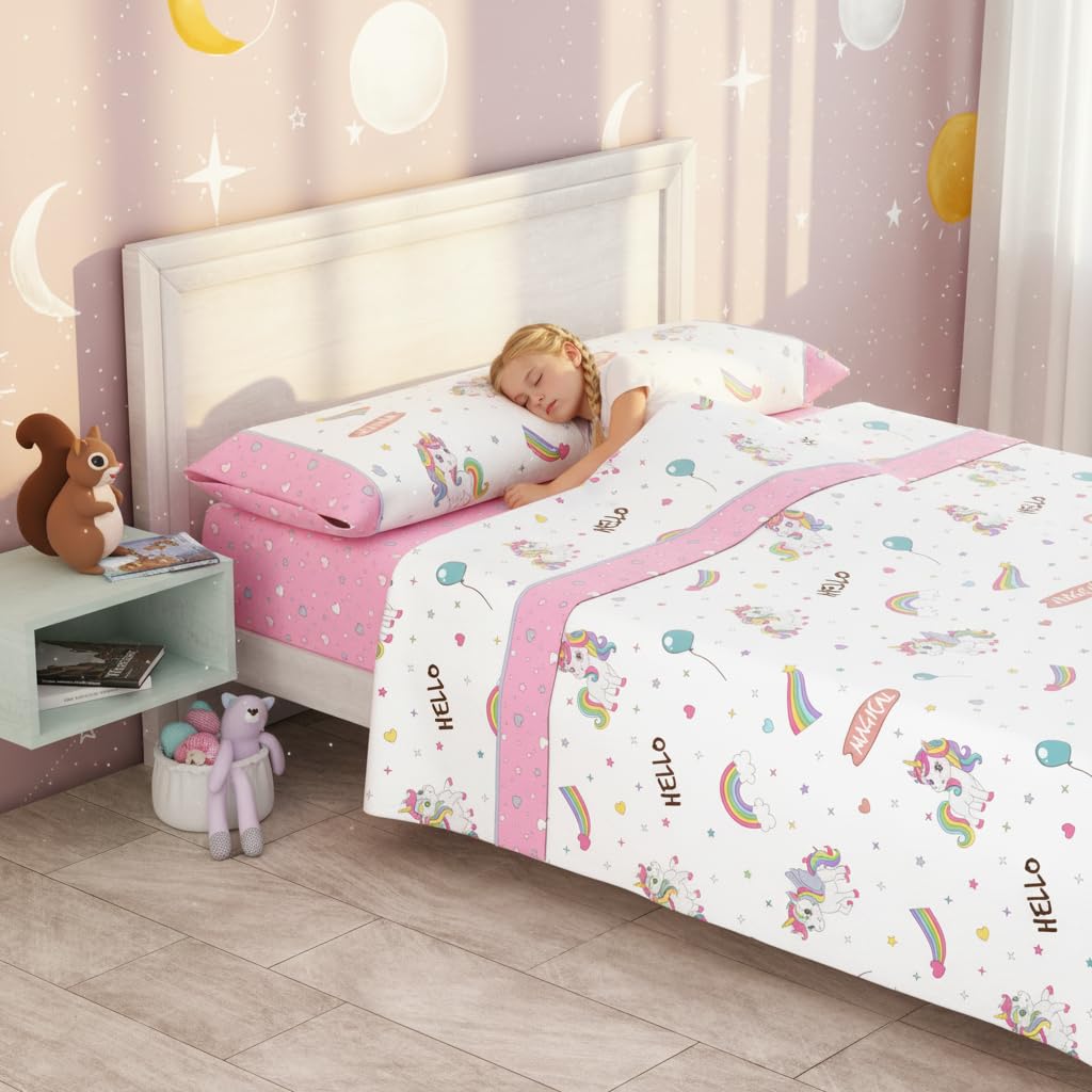 various Juego de Sábanas Infantiles Cama 90x190/200 cm – 3 Piezas (Encimera + Bajera Ajustable + Funda de Almohada) – 50% Algodón 50% Poliéster, 144 Hilos - Modelo Unicornio — view 5
