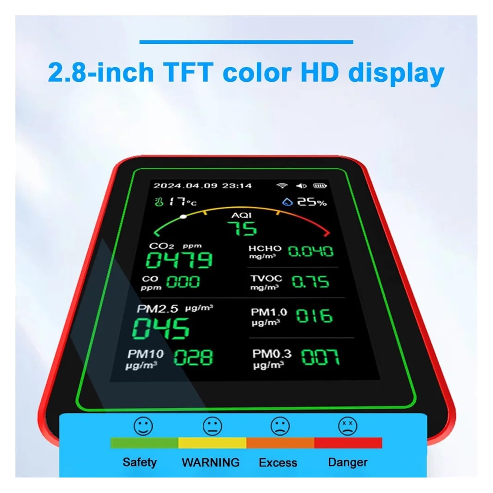 Air Quality Monitor, Rilevatore Di Qualità 'aria WiFi 15 In 1 CO CO2 PM0.3 PM1.0 PM2.5 PM10 Tester Portatile Misuratore Umidità A Temperatura(WHITE)