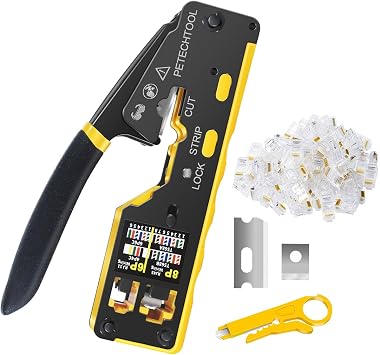 RJ45 Crimp Tool Pass Through Cat5e Cat6 Ethernet Crimping Tool All-in-one Crimper Cable Stripper Cutter For RJ45 Connectors And RJ11/RJ12 Standard Data Cable Plugs