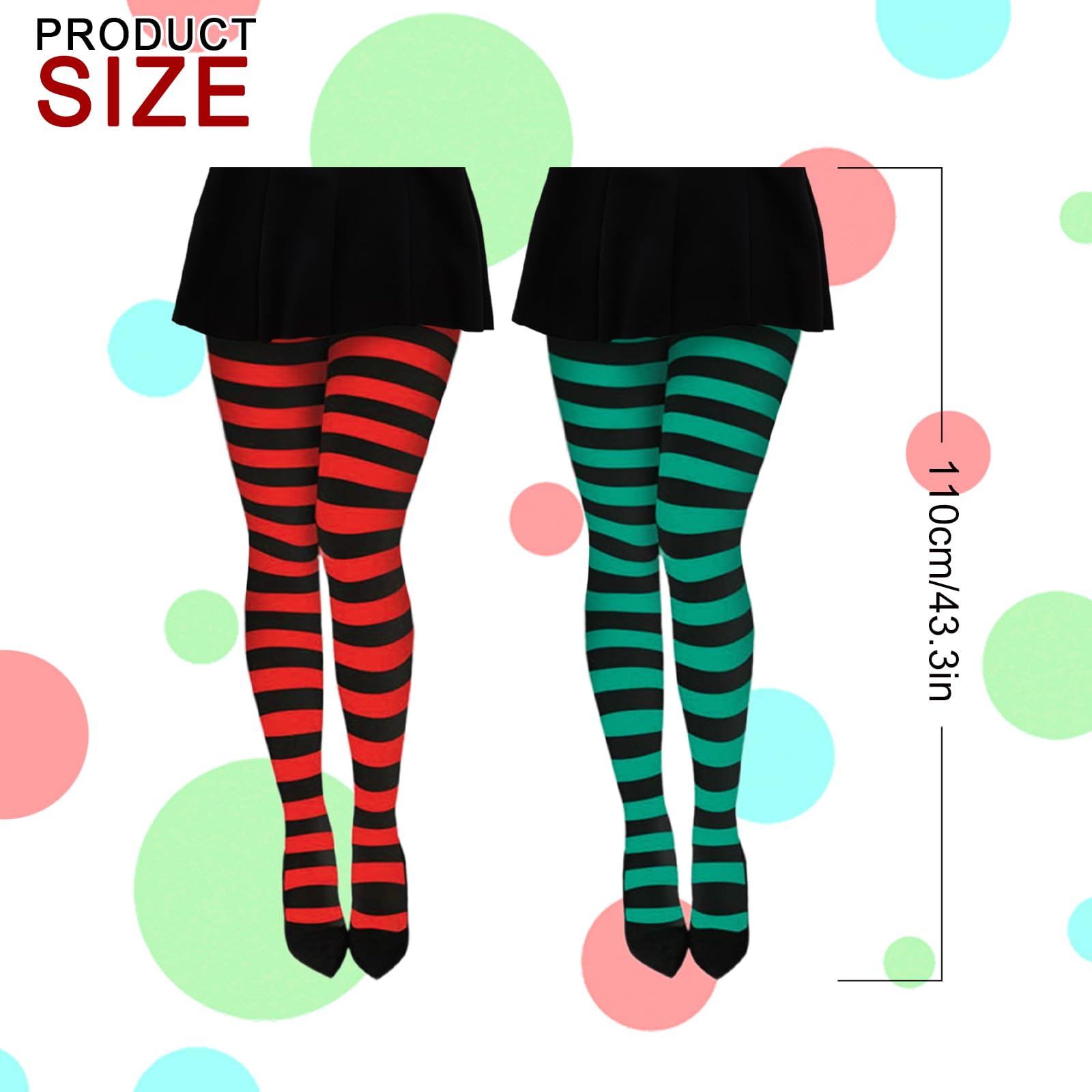 YAUOIPI 2 works Striped Opaque Tights, Black and Green and Red and Black Striped Tights - Image 2