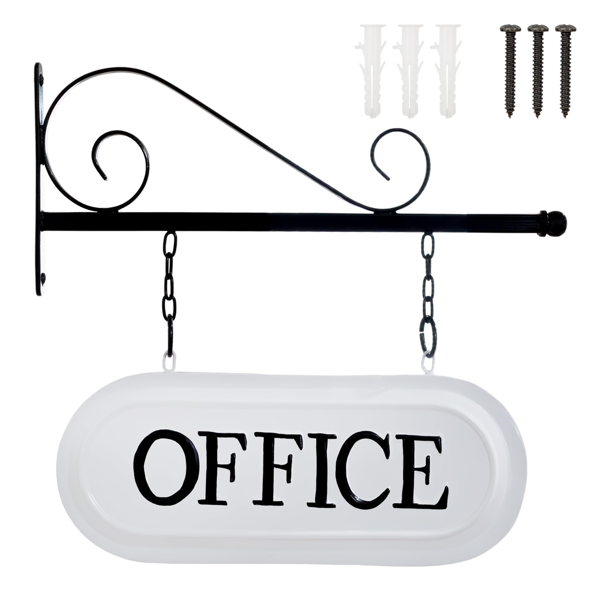 AuldHome Wall-Mounted Metal Office Sign, Farmhouse Enamelware 2-Sided Reception/Office Sign